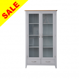 Grey Painted Display Cabinet with Oak